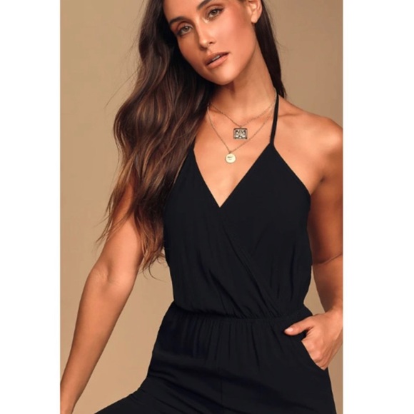 Lulu’s Black Halter Learning To Fly Jumpsuit sz XS EUC Sexy - Picture 2 of 8
